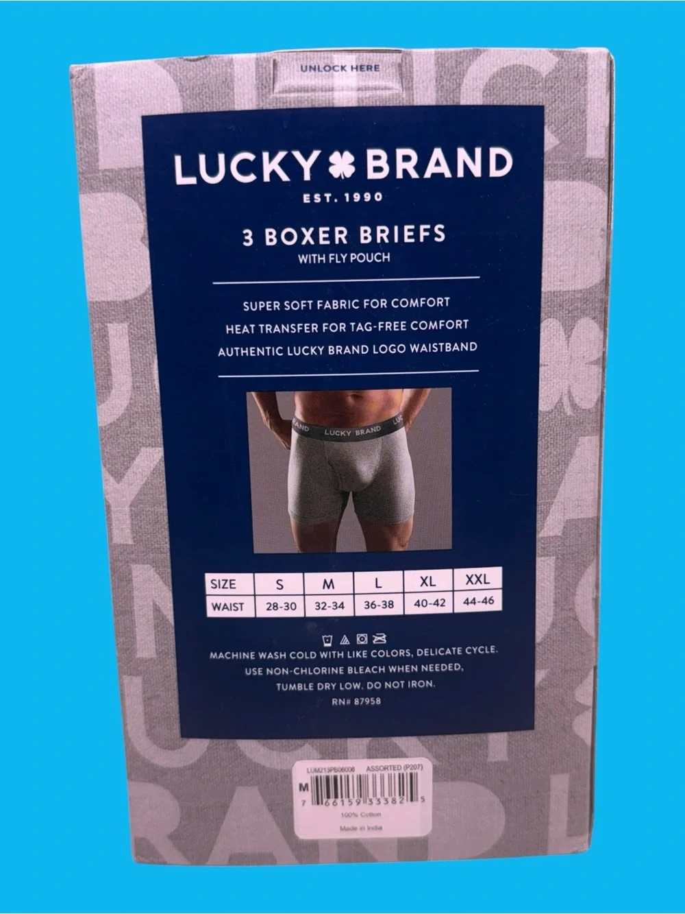3pr Lucky Brand Men's Boxer Briefs With Fly Pouch Medium (32-34) Navy Blue